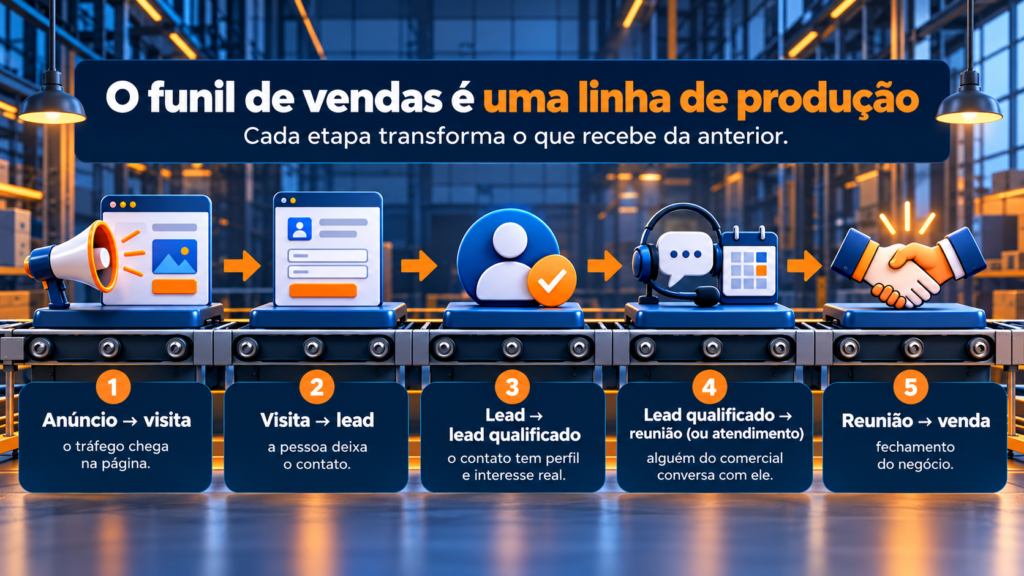 Funil de vendas como linha de produção: como achar o gargalo antes de aumentar a verba